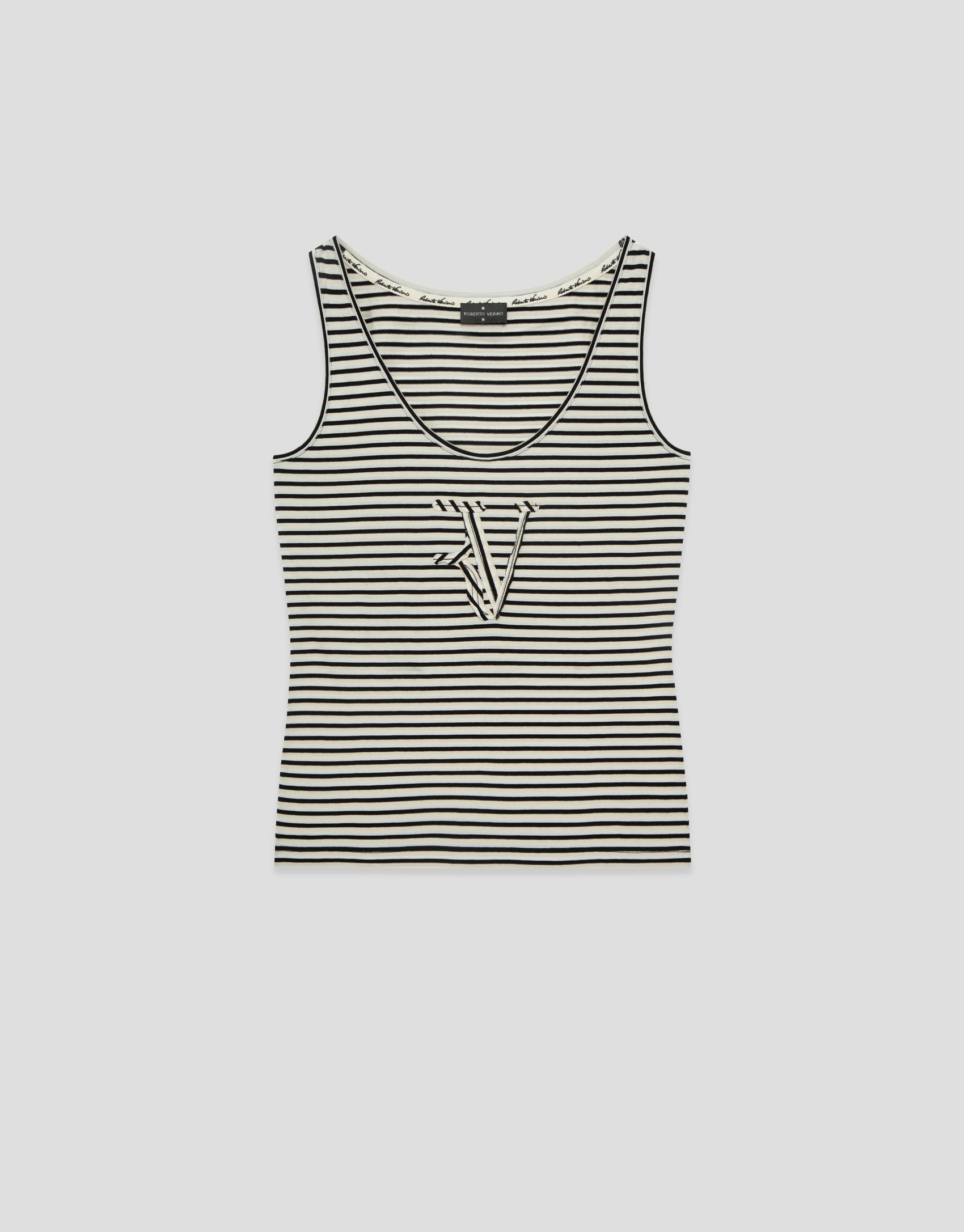 Camiseta tirantes rayas beige/negro - Mujer | Roberto Verino