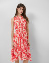 Beige midi dress with red floral print - Woman | Roberto Verino