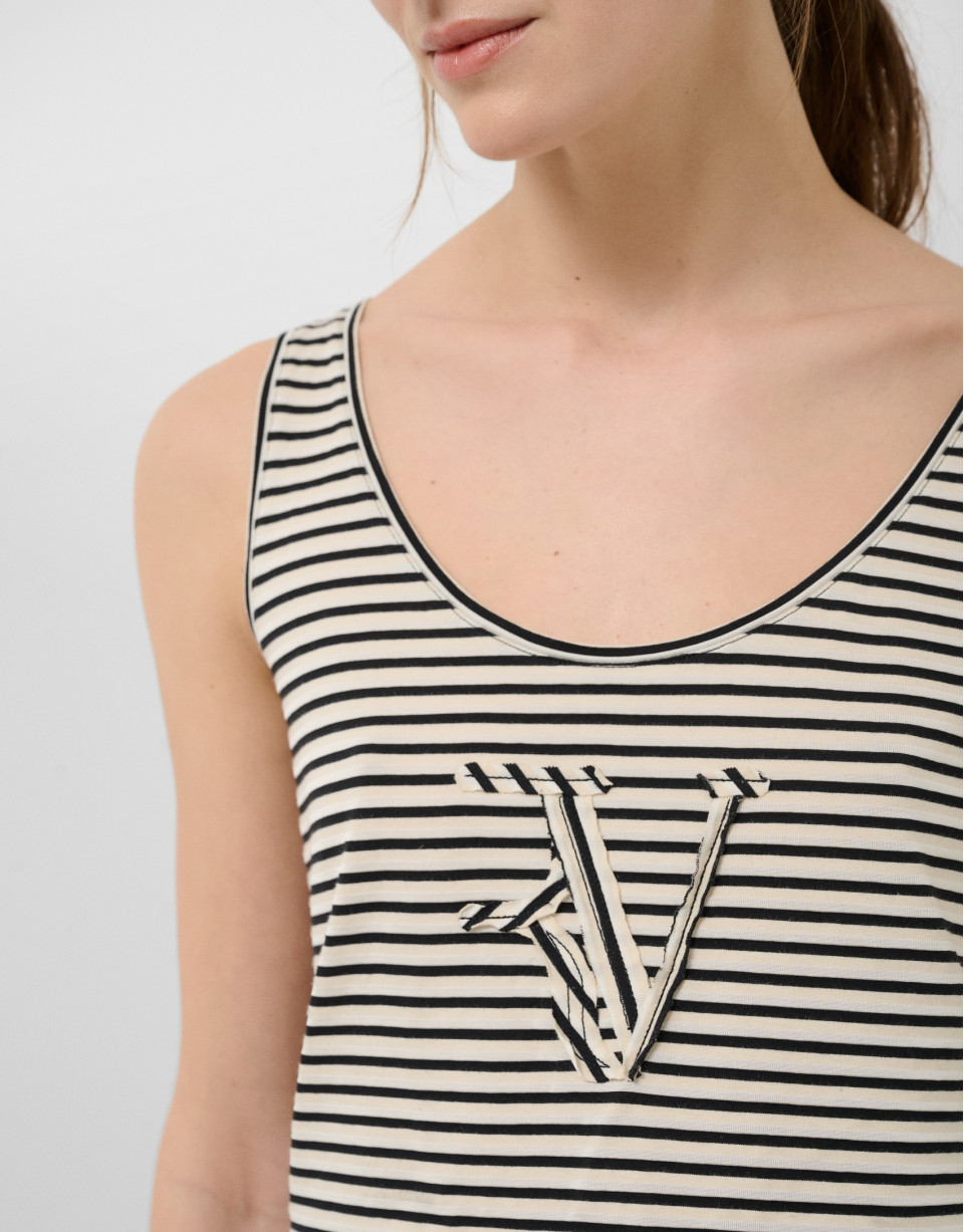 Beige/black striped tank top - Woman - SS2026 | Roberto Verino