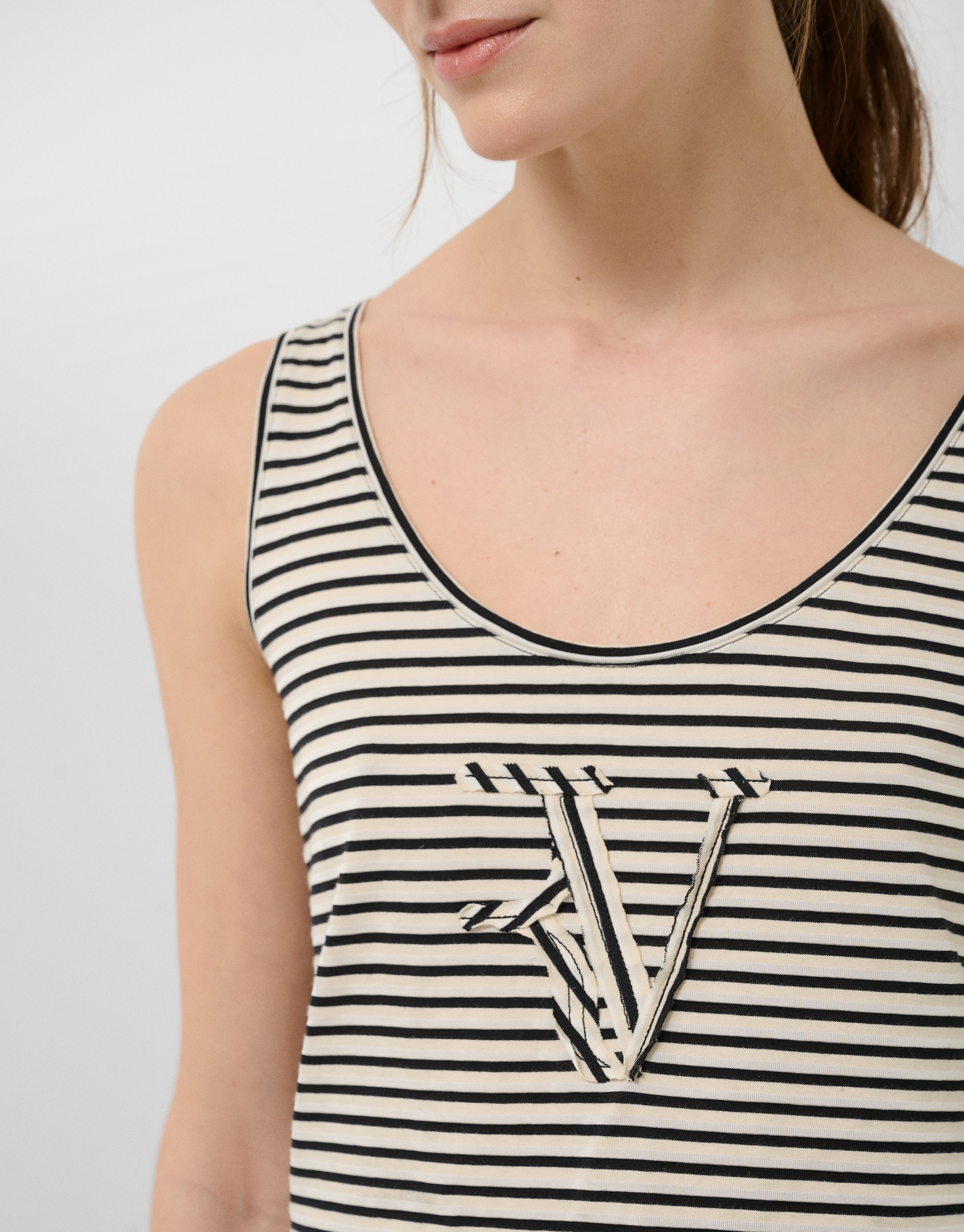 Beige/black striped tank top - Woman - SS2026 | Roberto Verino