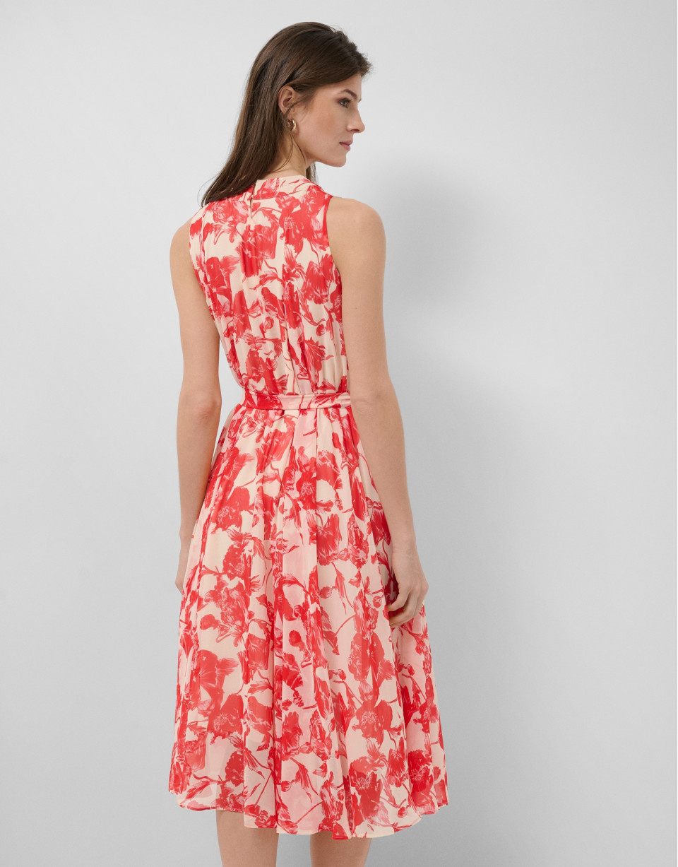 Beige midi dress with red floral print - Woman | Roberto Verino