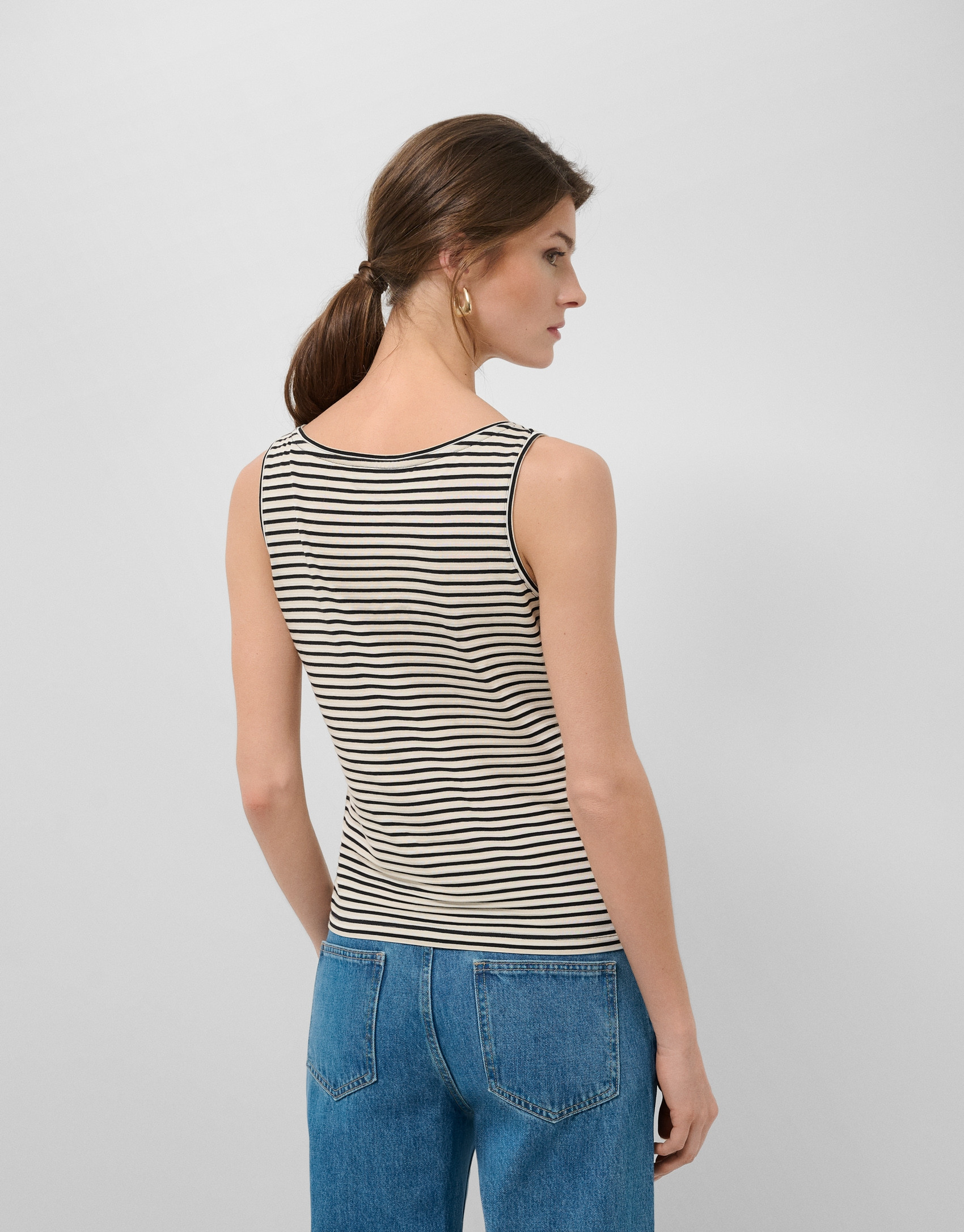 Beige/black striped tank top - Woman - SS2026 | Roberto Verino