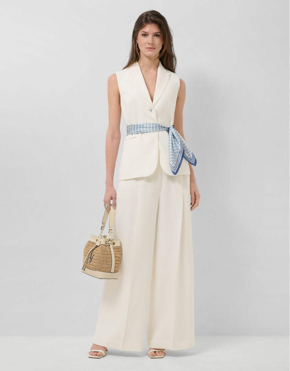 Long off-white linen blend waistcoat - Woman | Roberto Verino