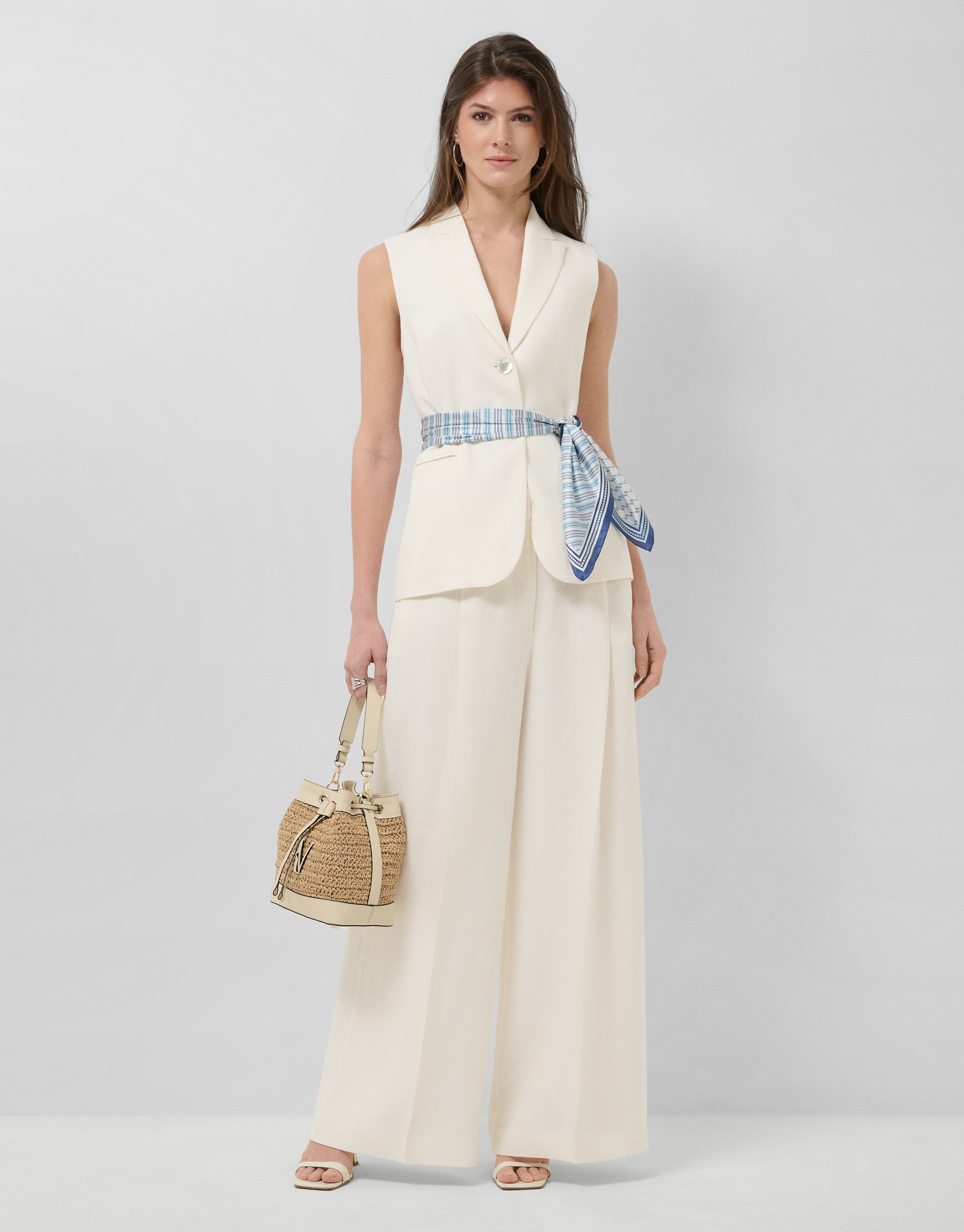 Long off-white linen blend waistcoat - Woman | Roberto Verino