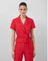 Short sleeveless jacket in red floral piqué ... | Roberto Verino