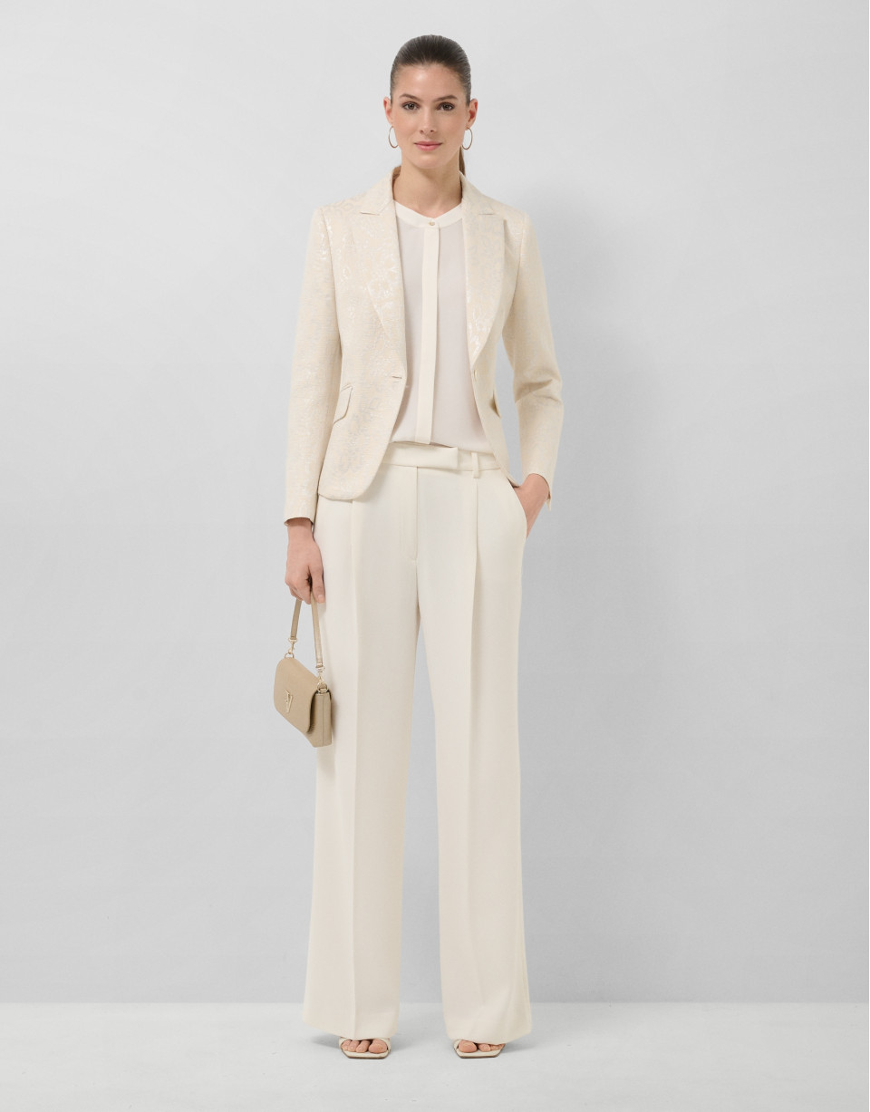 Short beige jacket with silver floral ... | Roberto Verino