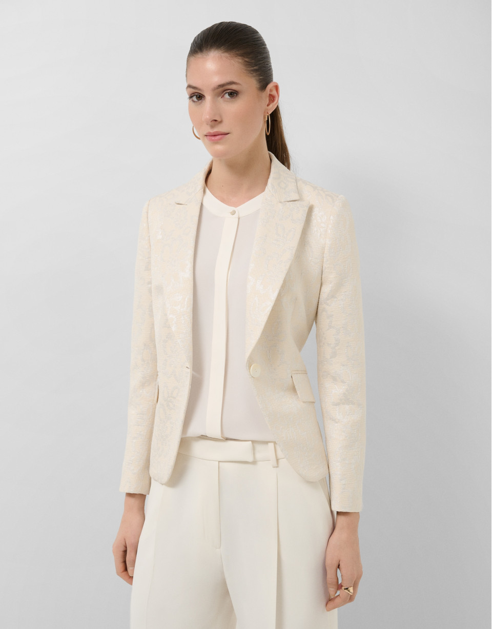 Short beige jacket with silver floral ... | Roberto Verino