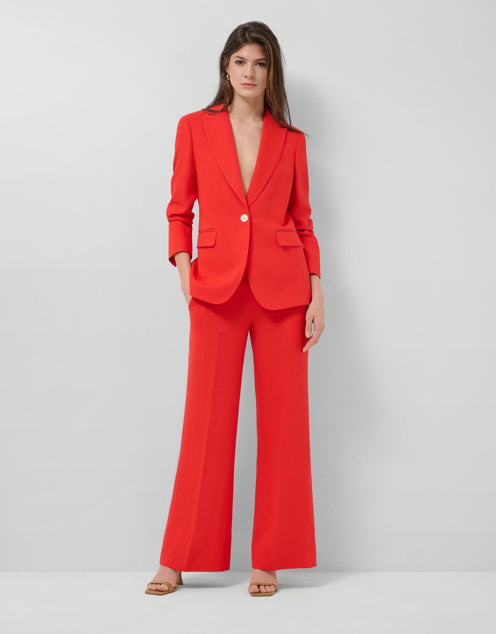 Red linen blend single-button blazer - Woman | Roberto Verino