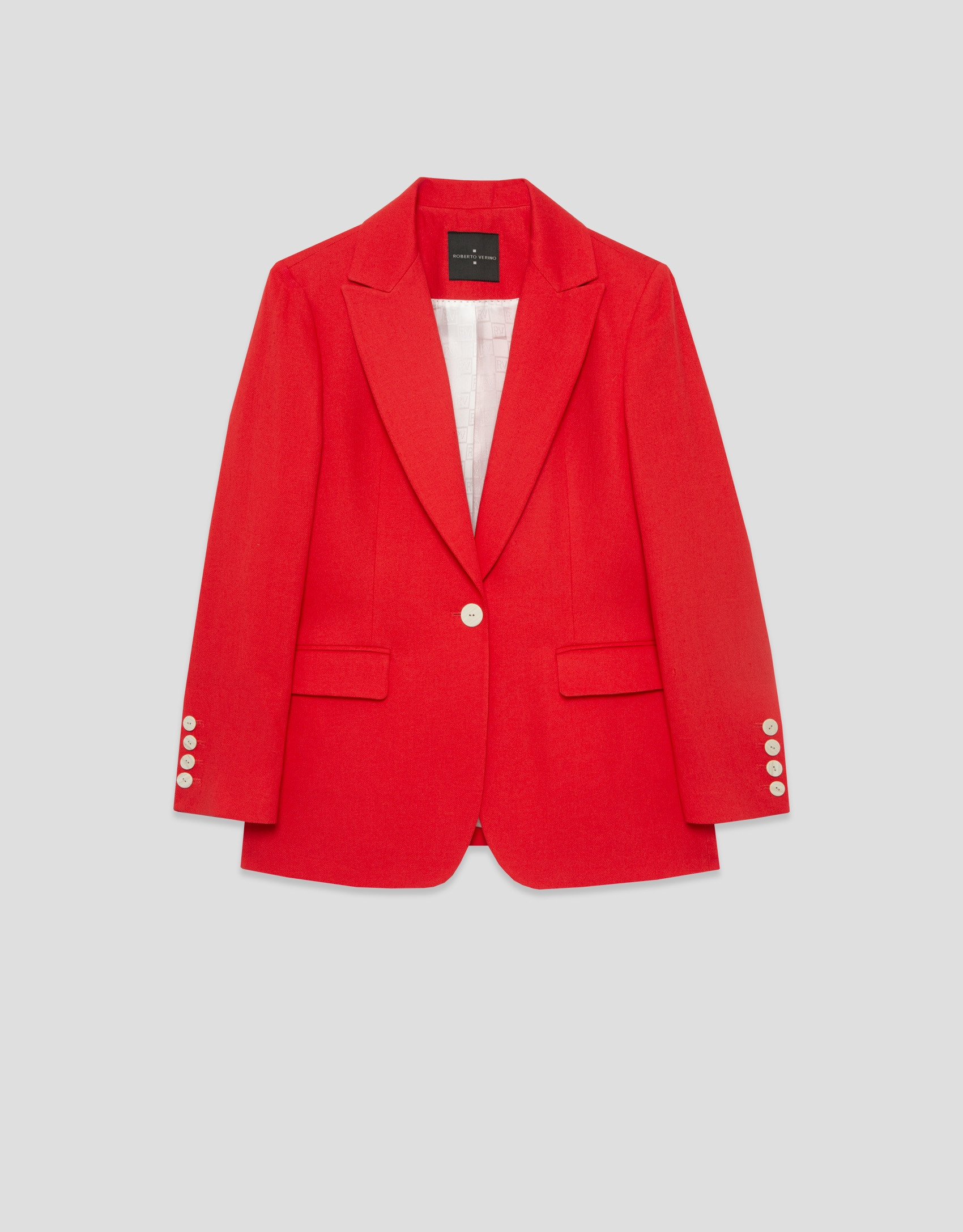 Red linen blend single-button blazer - Woman | Roberto Verino