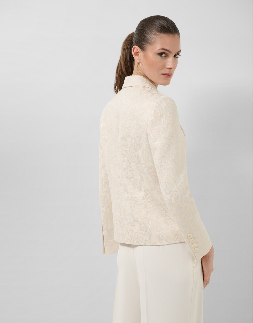 Short beige jacket with silver floral ... | Roberto Verino