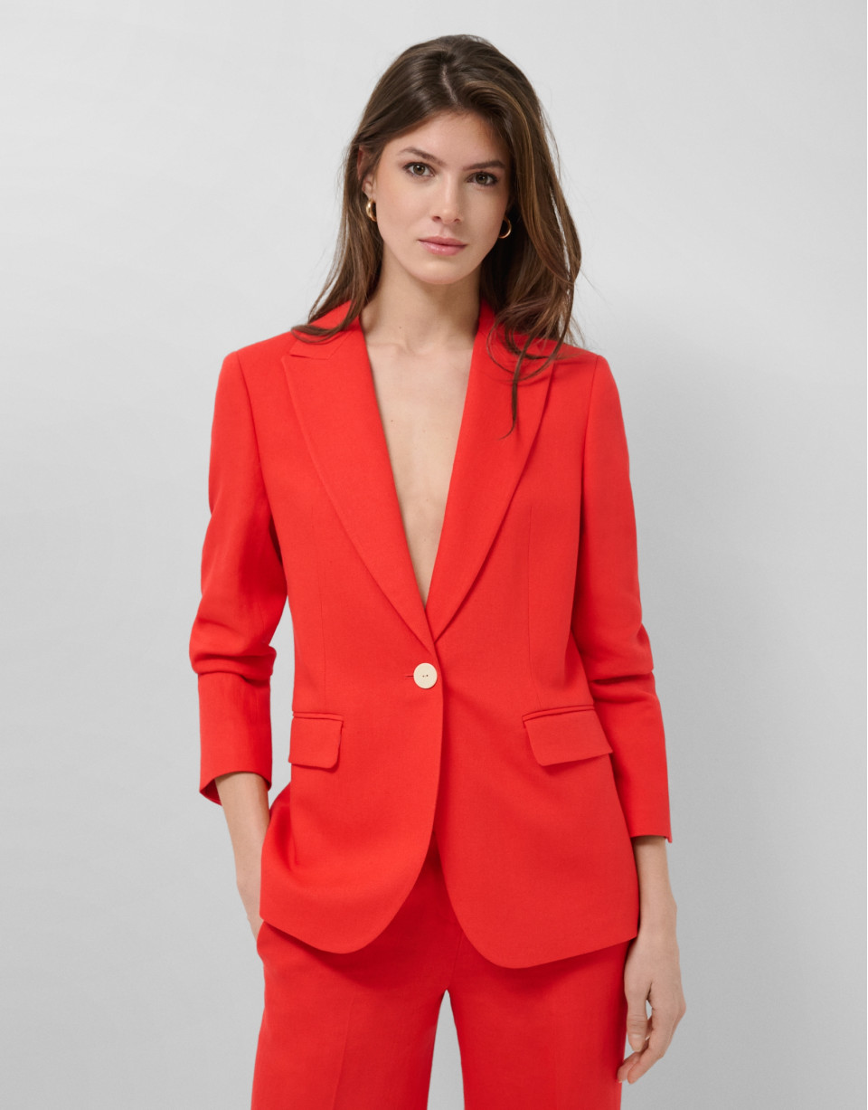 Red linen blend single-button blazer - Woman | Roberto Verino