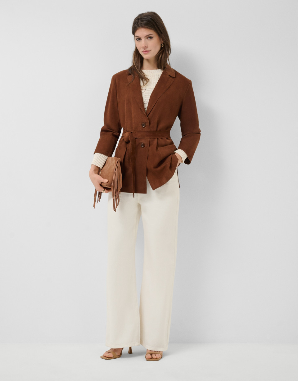 Brown suede jacket with belt - Woman - SS2026 | Roberto Verino