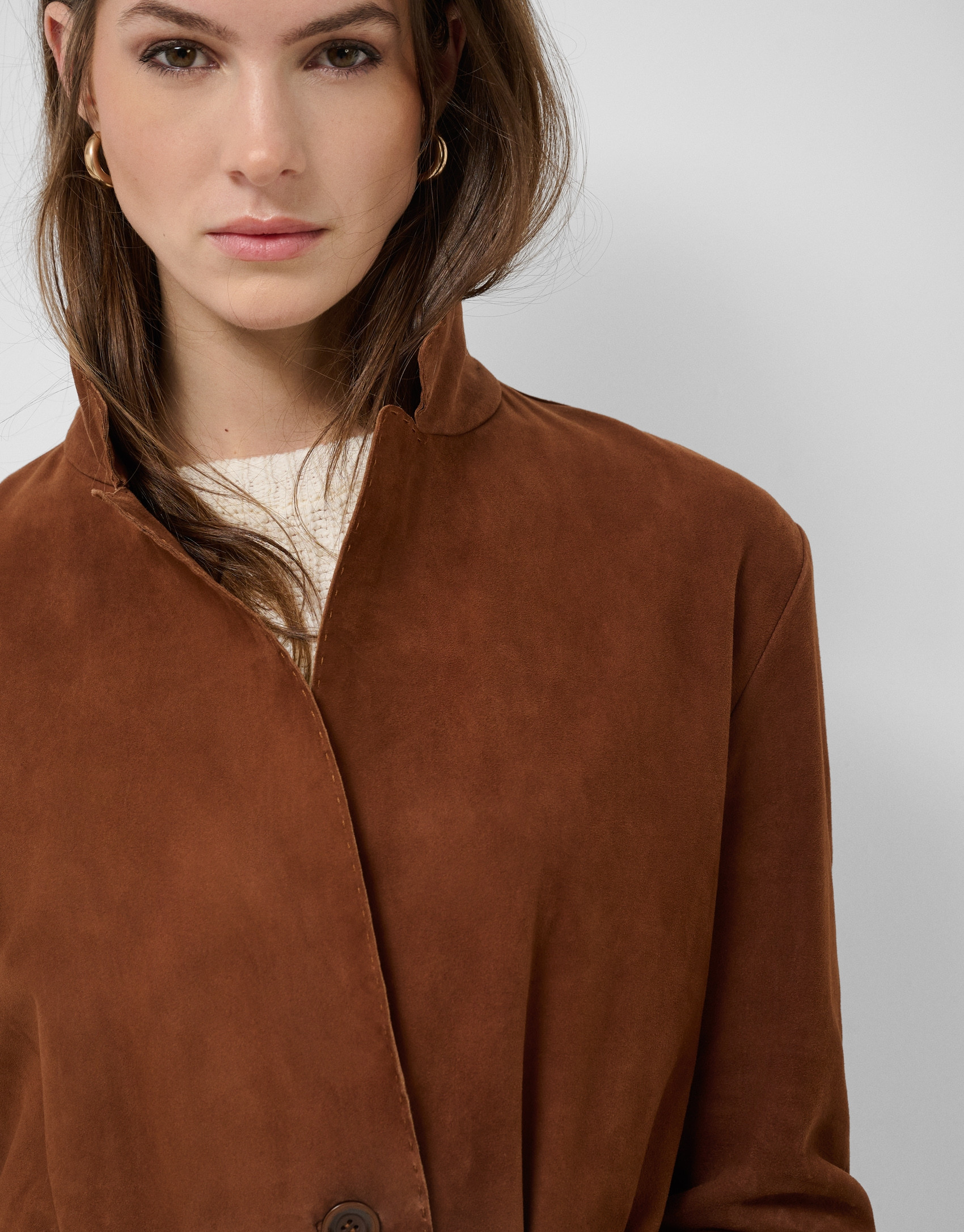 Brown suede jacket with belt - Woman - SS2026 | Roberto Verino