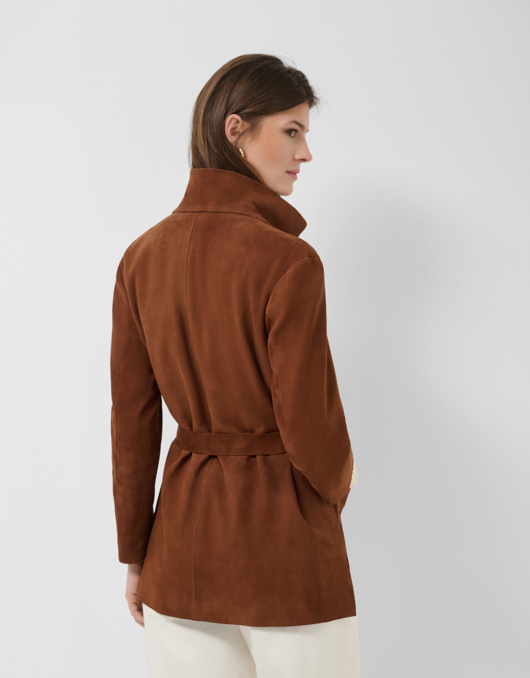 Brown suede jacket with belt - Woman - SS2026 | Roberto Verino