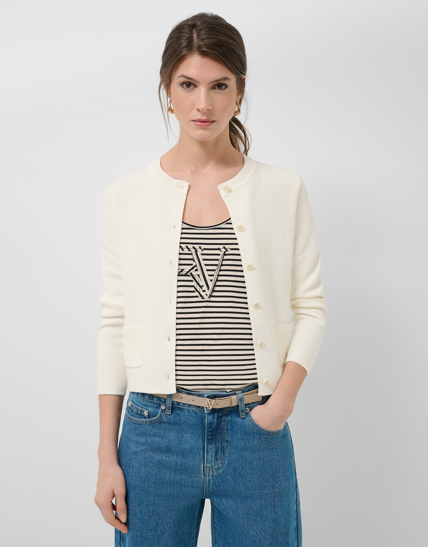 White herringbone jacquard jacket - Woman | Roberto Verino
