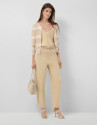 Camel-coloured horizontal striped knit cardigan | Roberto Verino
