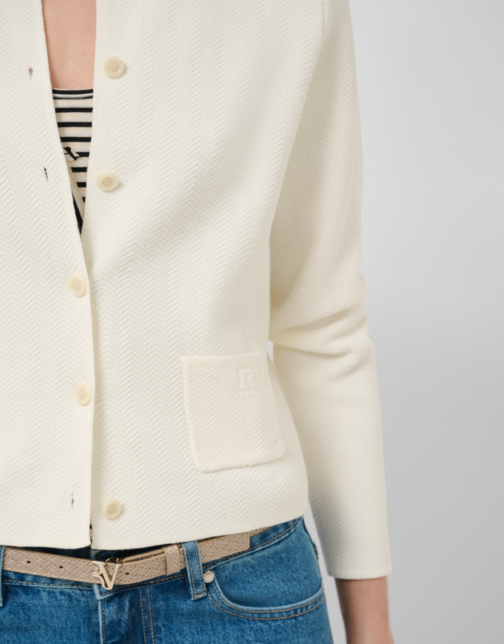 White herringbone jacquard jacket - Woman | Roberto Verino