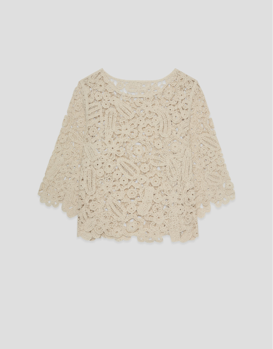 Beige openwork knit jumper - Woman - SS2026 | Roberto Verino