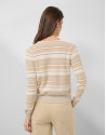 Camel-coloured horizontal striped knit cardigan | Roberto Verino