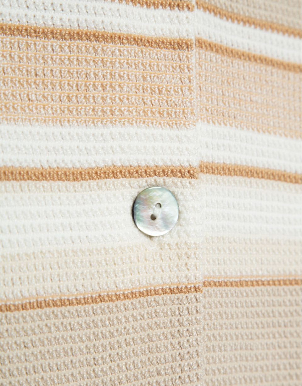 Camel-coloured horizontal striped knit cardigan | Roberto Verino