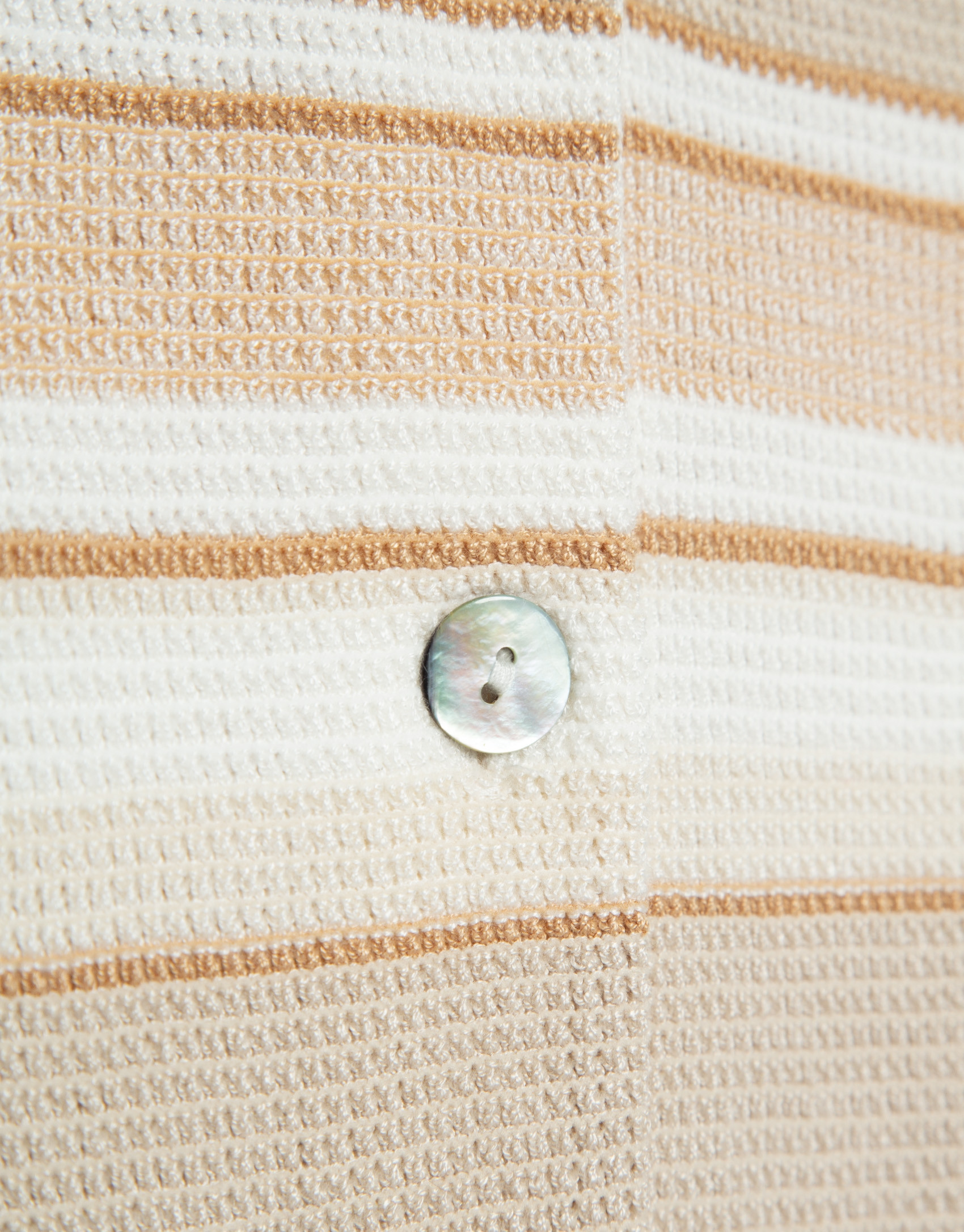 Camel-coloured horizontal striped knit cardigan | Roberto Verino