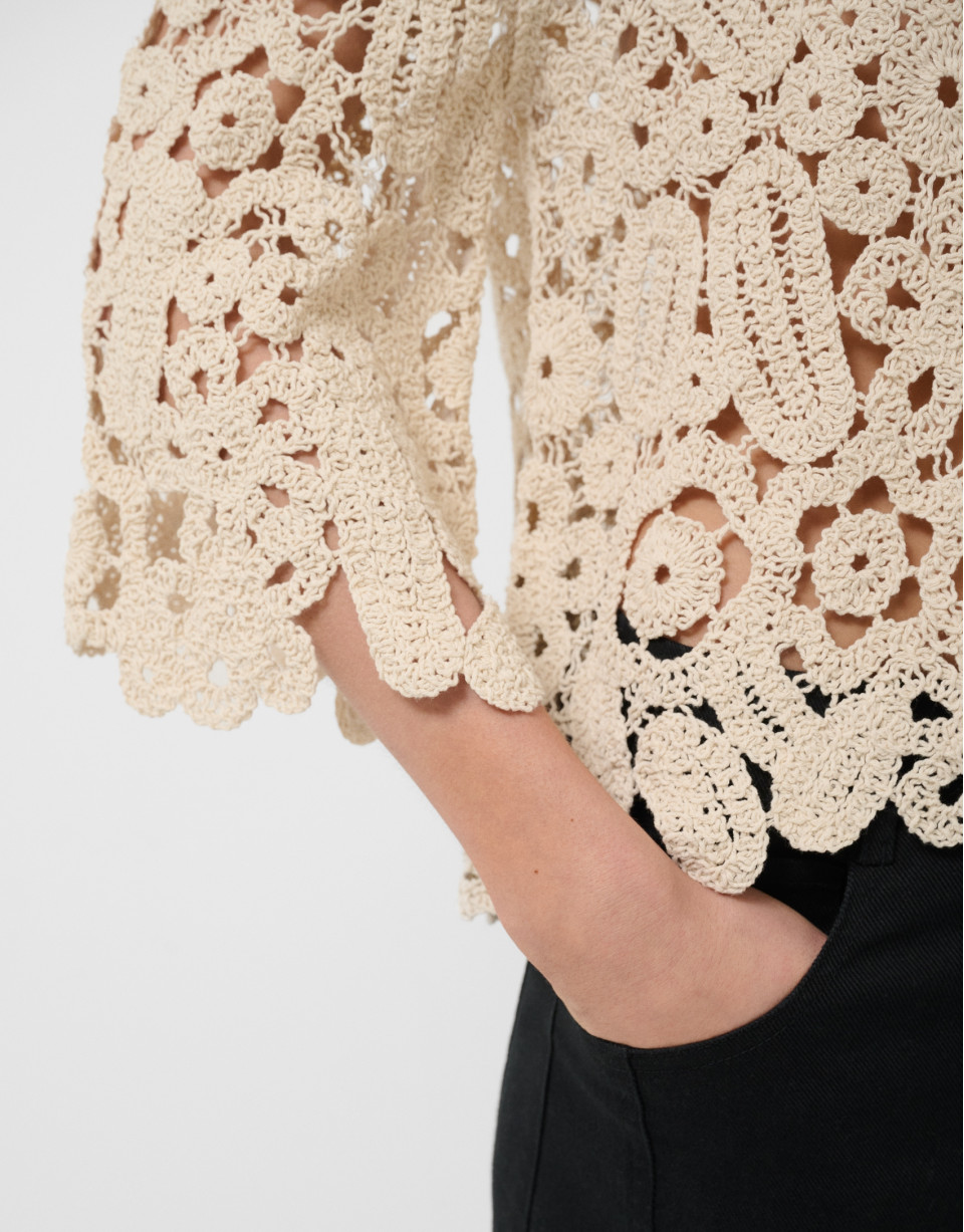 Beige openwork knit jumper - Woman - SS2026 | Roberto Verino