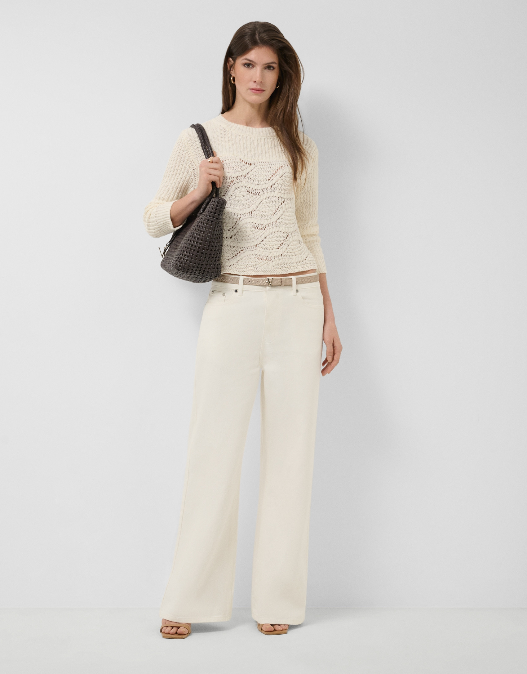 Ecru long-sleeved wave pattern jumper - Woman | Roberto Verino