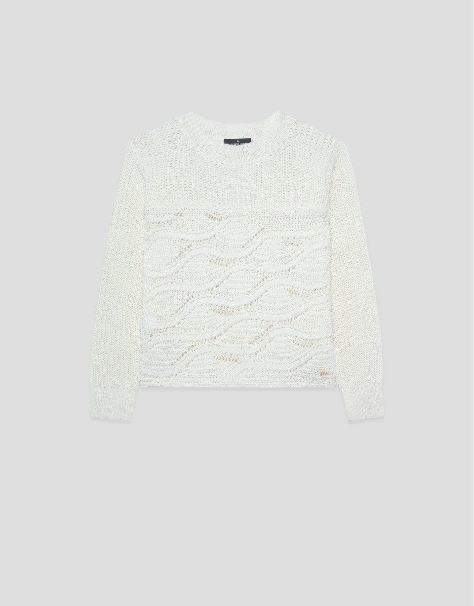 Ecru long-sleeved wave pattern jumper - Woman | Roberto Verino