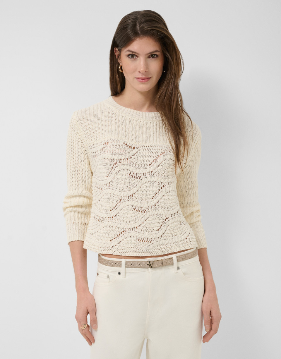 Ecru long-sleeved wave pattern jumper - Woman | Roberto Verino