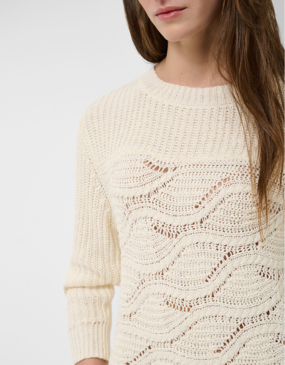 Ecru long-sleeved wave pattern jumper - Woman | Roberto Verino