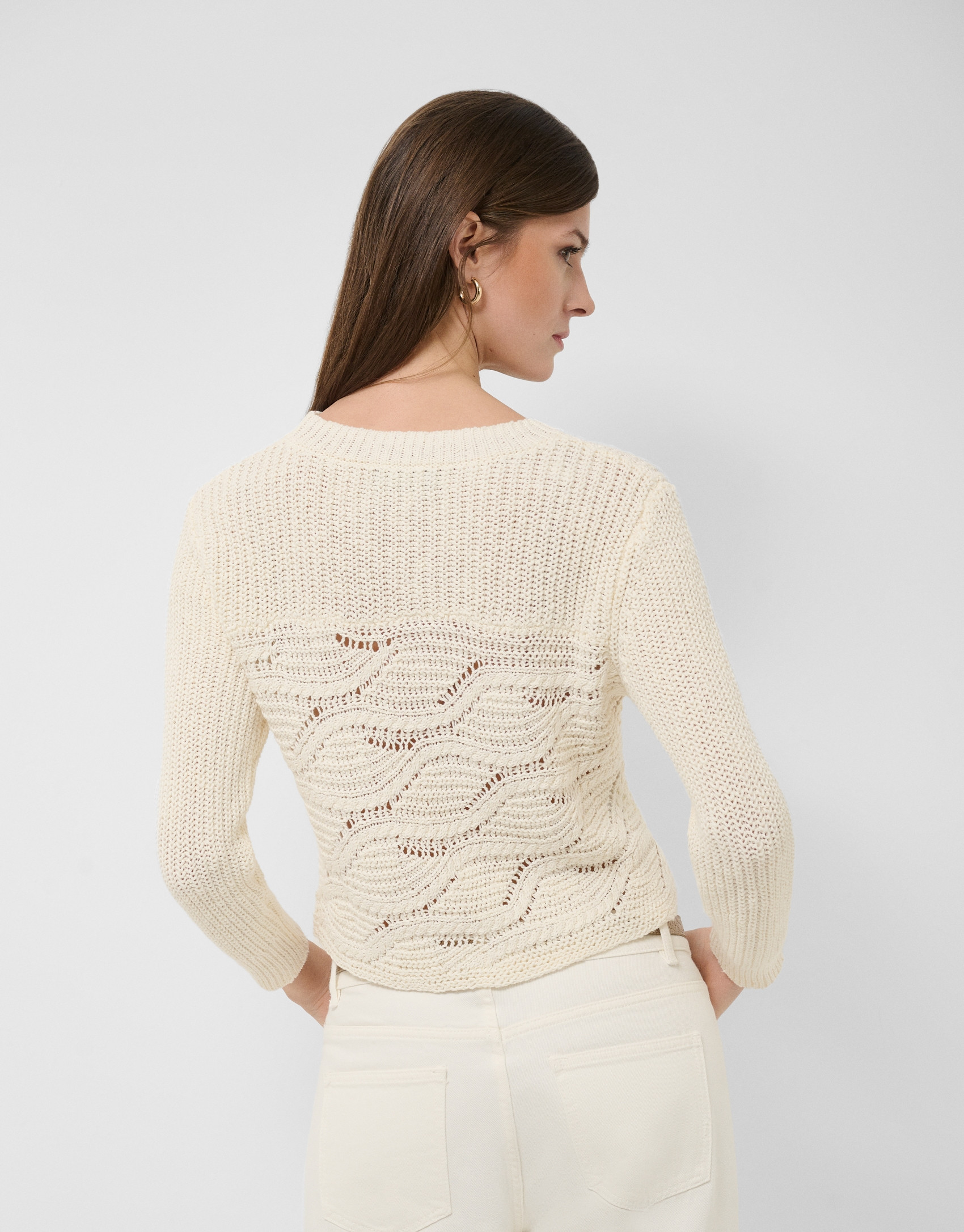 Ecru long-sleeved wave pattern jumper - Woman | Roberto Verino