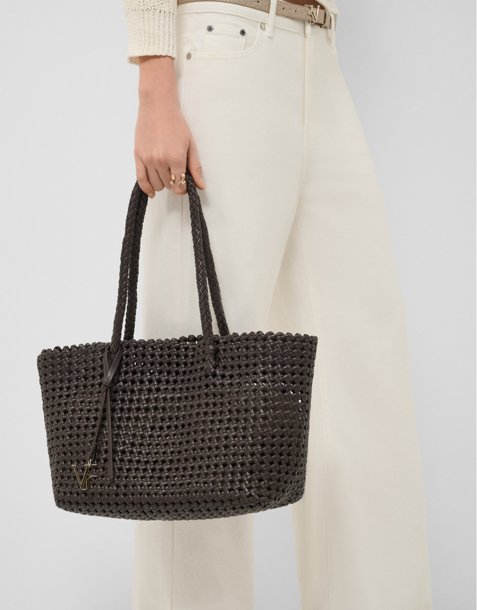 Paola Shopper shoulder bag in brown knotted ... | Roberto Verino