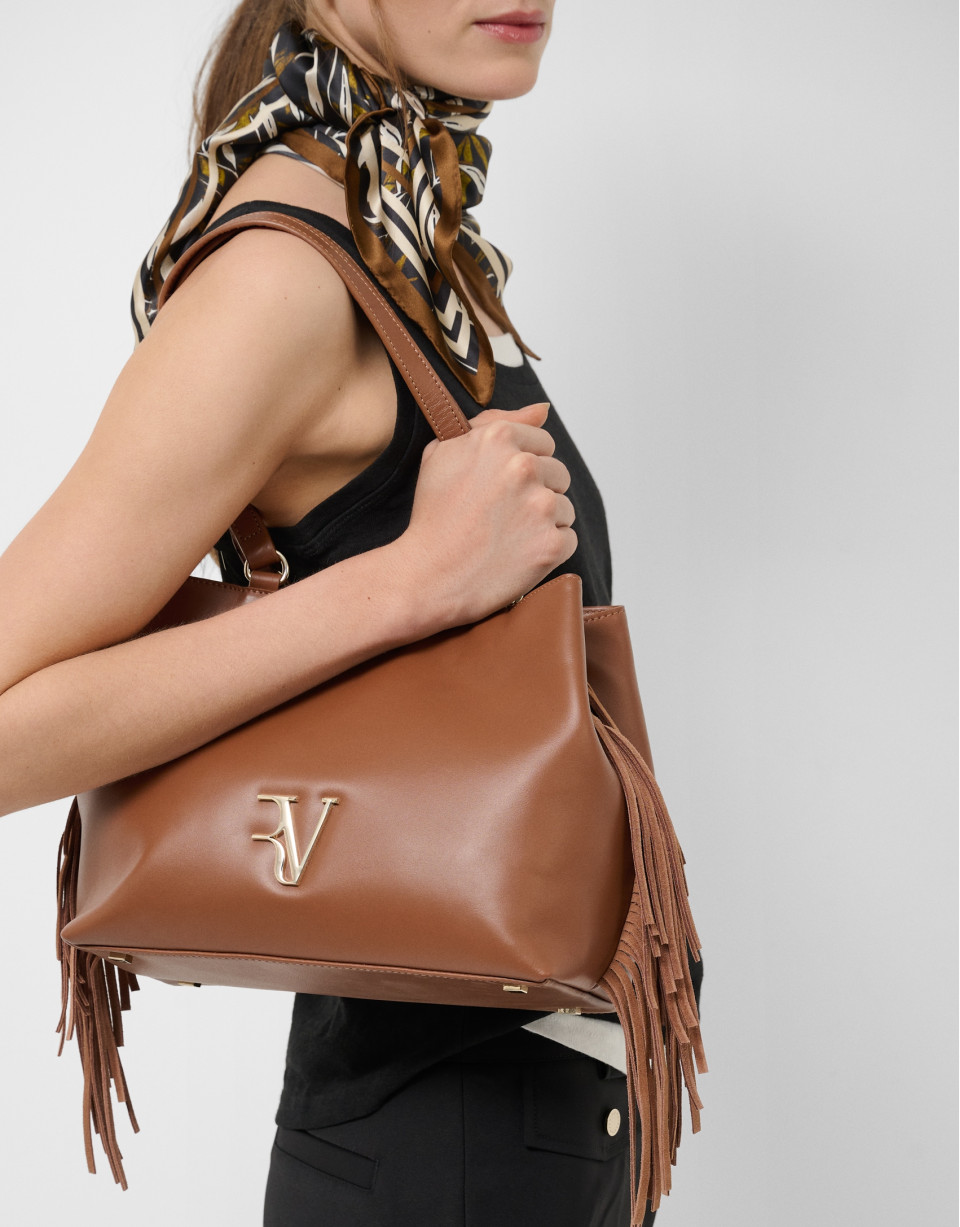 Bolso de hombro Cleo Hobo piel cámel - Mujer | Roberto Verino