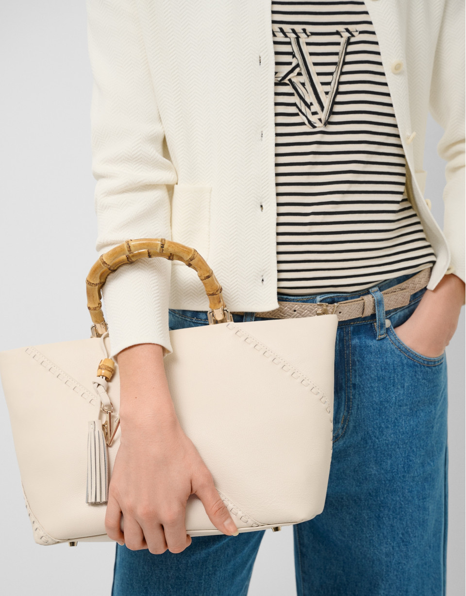 Clara Satchel handbag in ecru leather - Woman | Roberto Verino