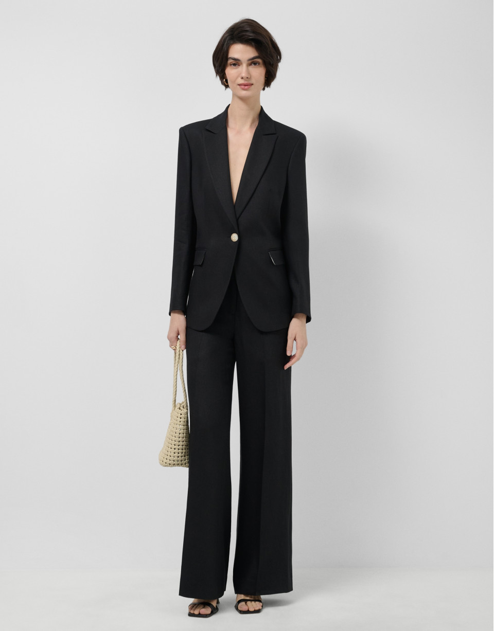 Black linen blend straight-leg trousers - Woman | Roberto Verino