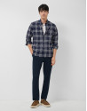 Regular navy blue checked shirt with white trim | Roberto Verino
