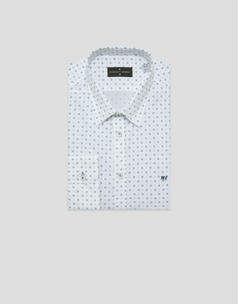 Regular fit blue geometric print casual shirt | Roberto Verino