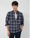 Regular navy blue checked shirt with white trim | Roberto Verino
