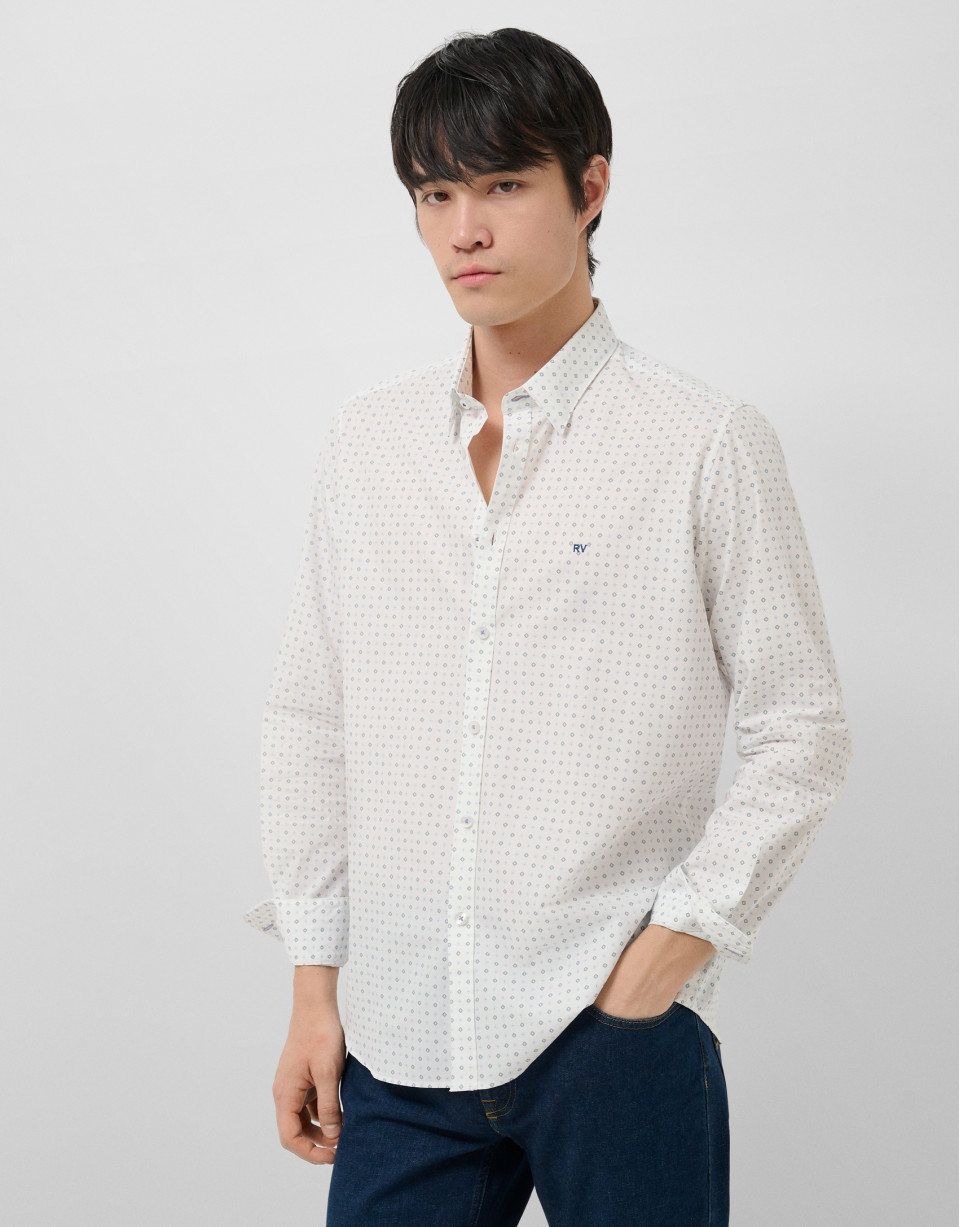 Regular fit blue geometric print casual shirt | Roberto Verino