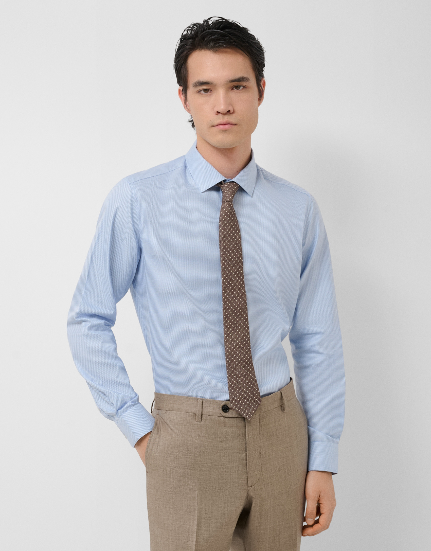 Slim fit dress shirt with light blue/white ... | Roberto Verino
