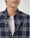 Regular navy blue checked shirt with white trim | Roberto Verino