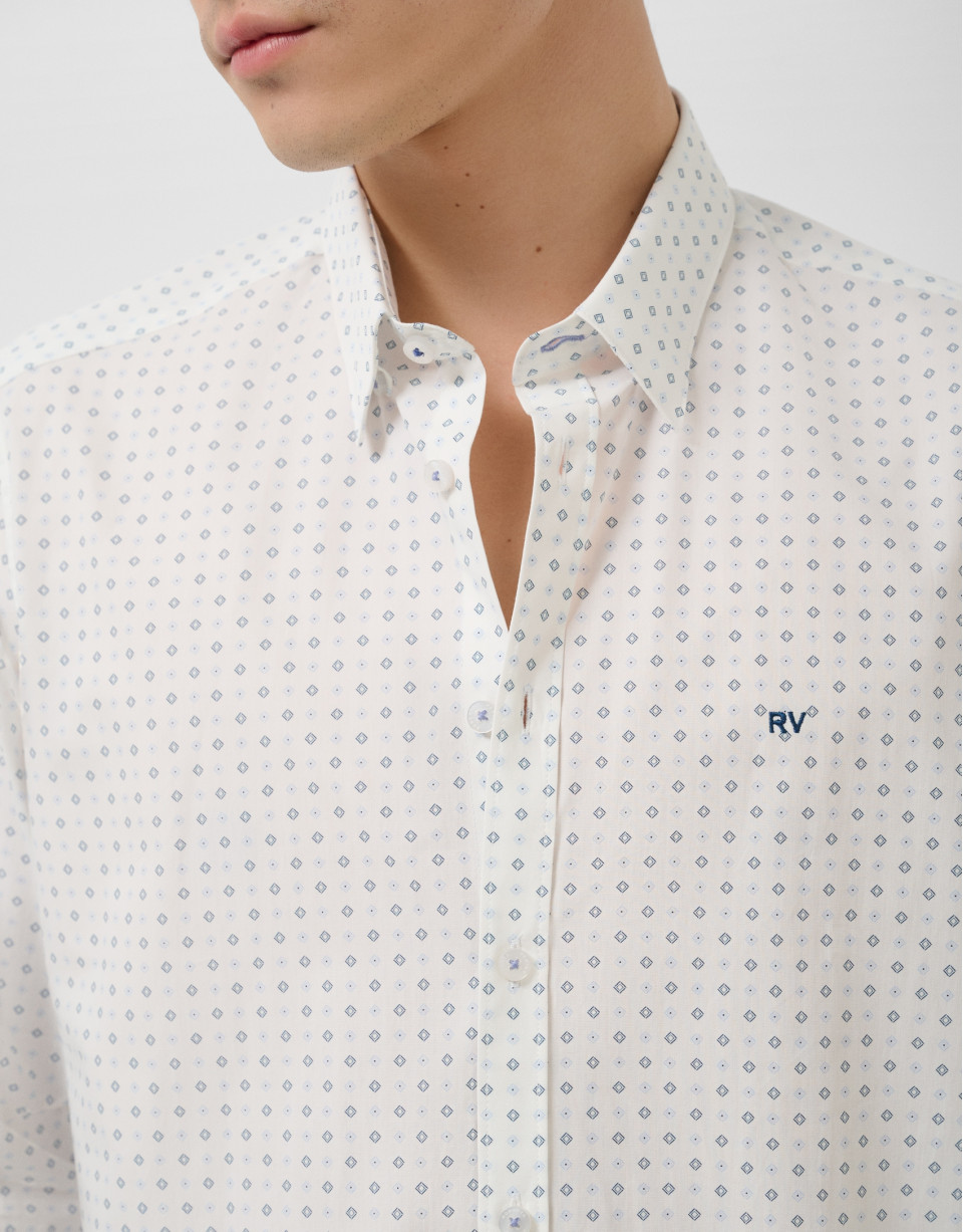 Regular fit blue geometric print casual shirt | Roberto Verino