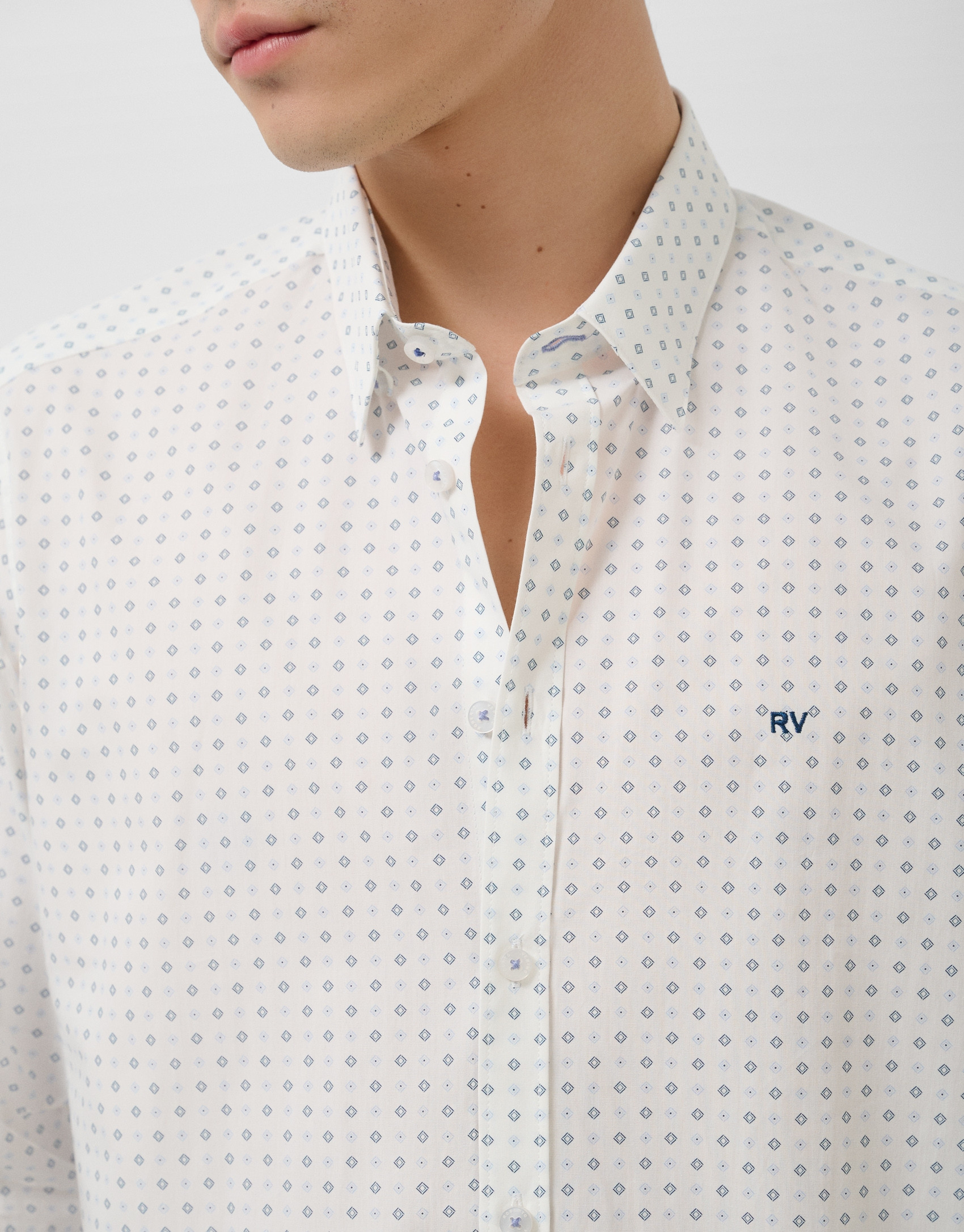 Regular fit blue geometric print casual shirt | Roberto Verino