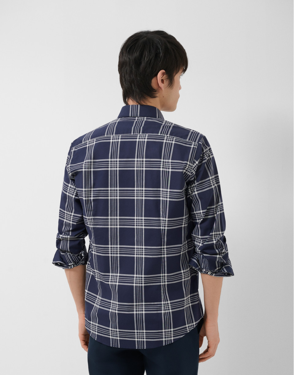 Regular navy blue checked shirt with white trim | Roberto Verino