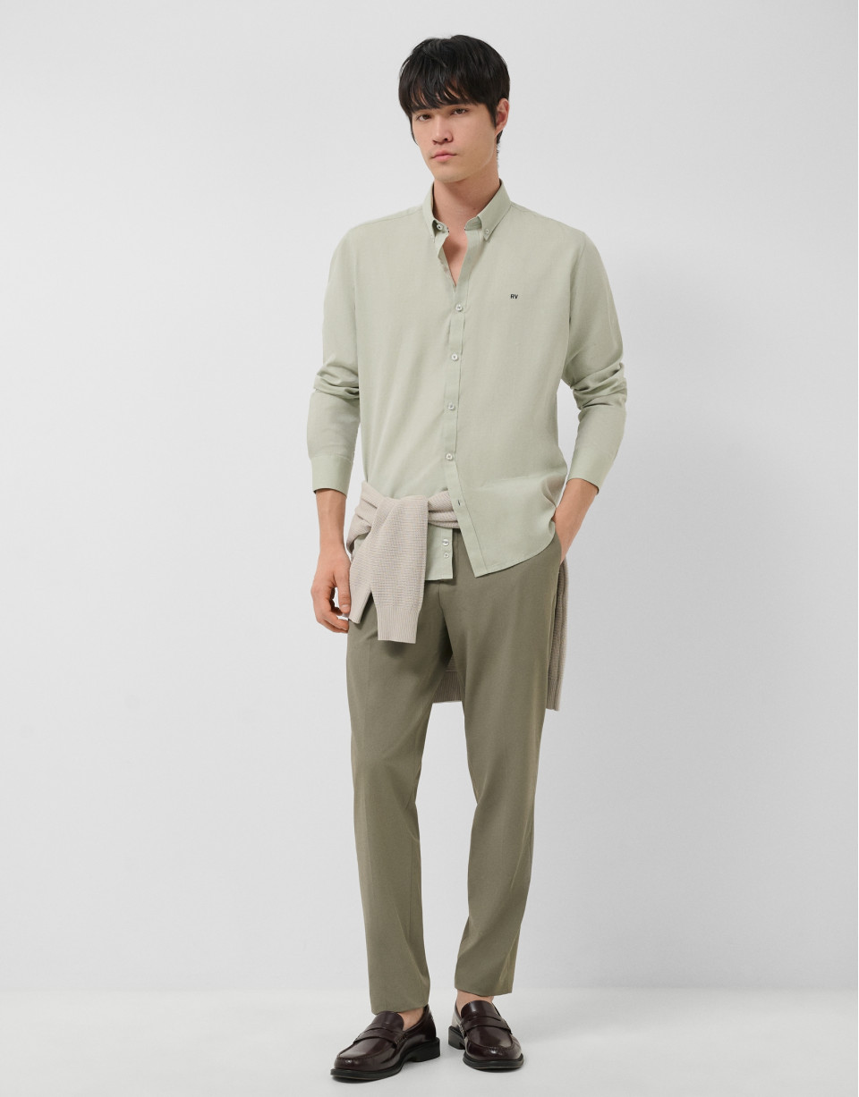 Regular fit khaki light oxford shirt - Man | Roberto Verino