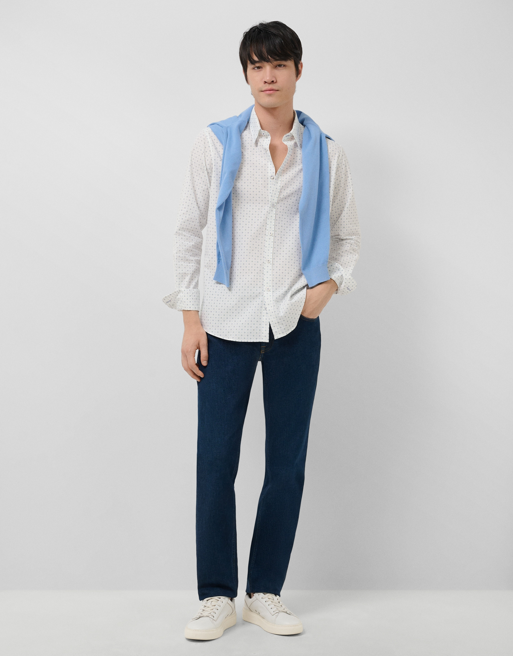 Regular fit blue geometric print casual shirt | Roberto Verino