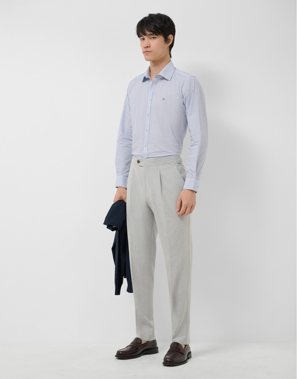 Regular fit blue geometric print shirt - Man | Roberto Verino