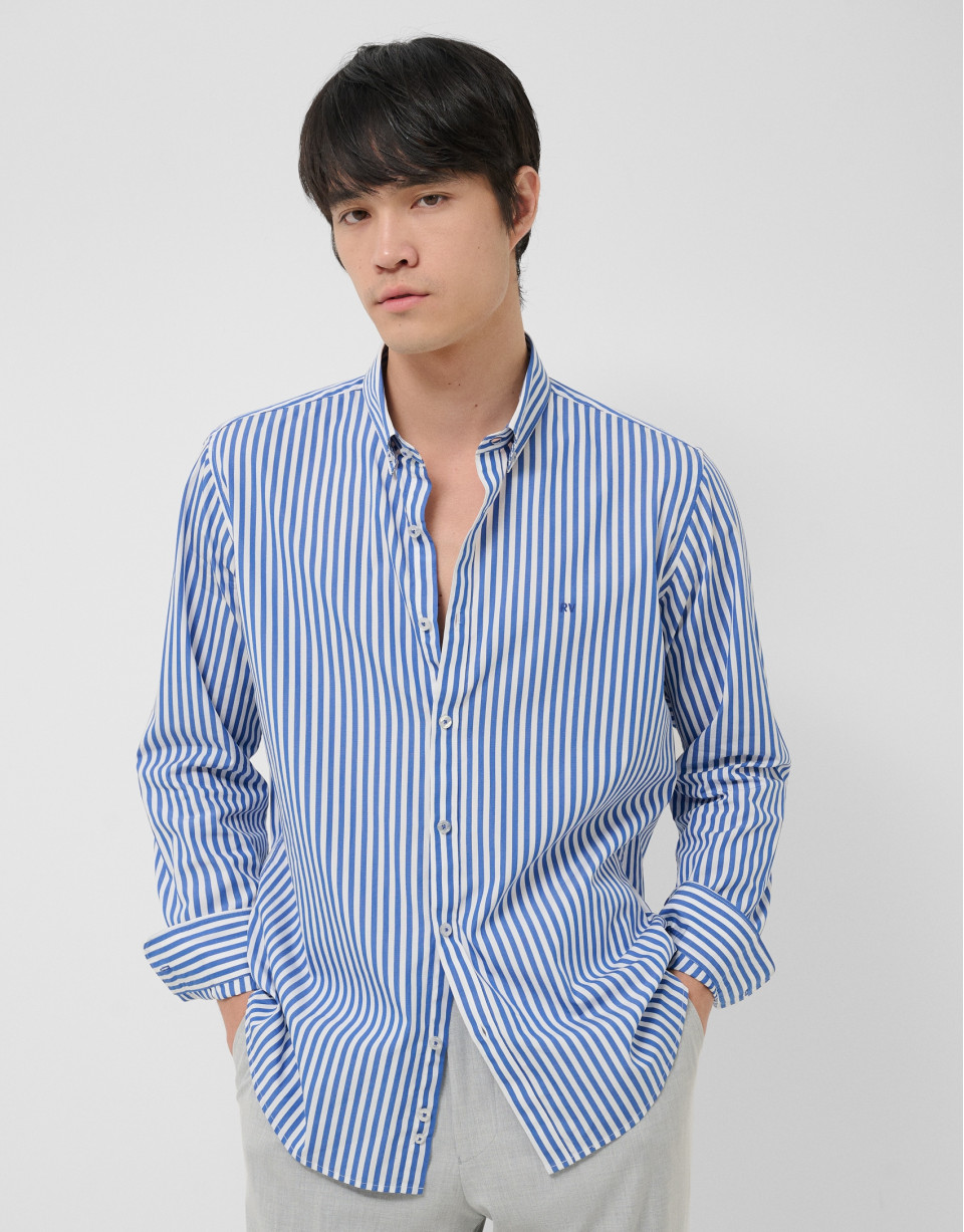 Regular fit white and blue striped shirt - Man | Roberto Verino