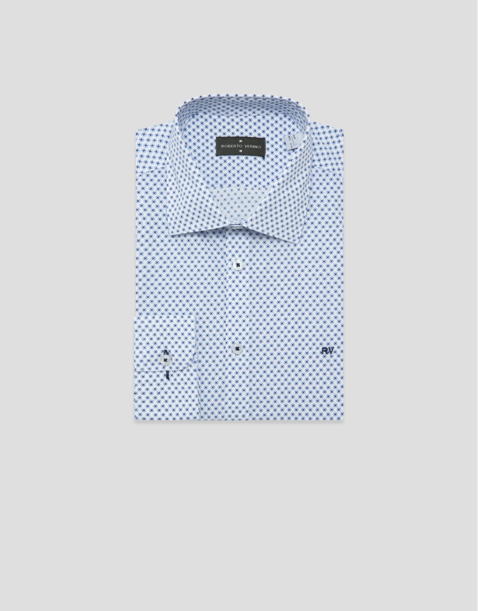 Regular fit blue geometric print shirt - Man | Roberto Verino