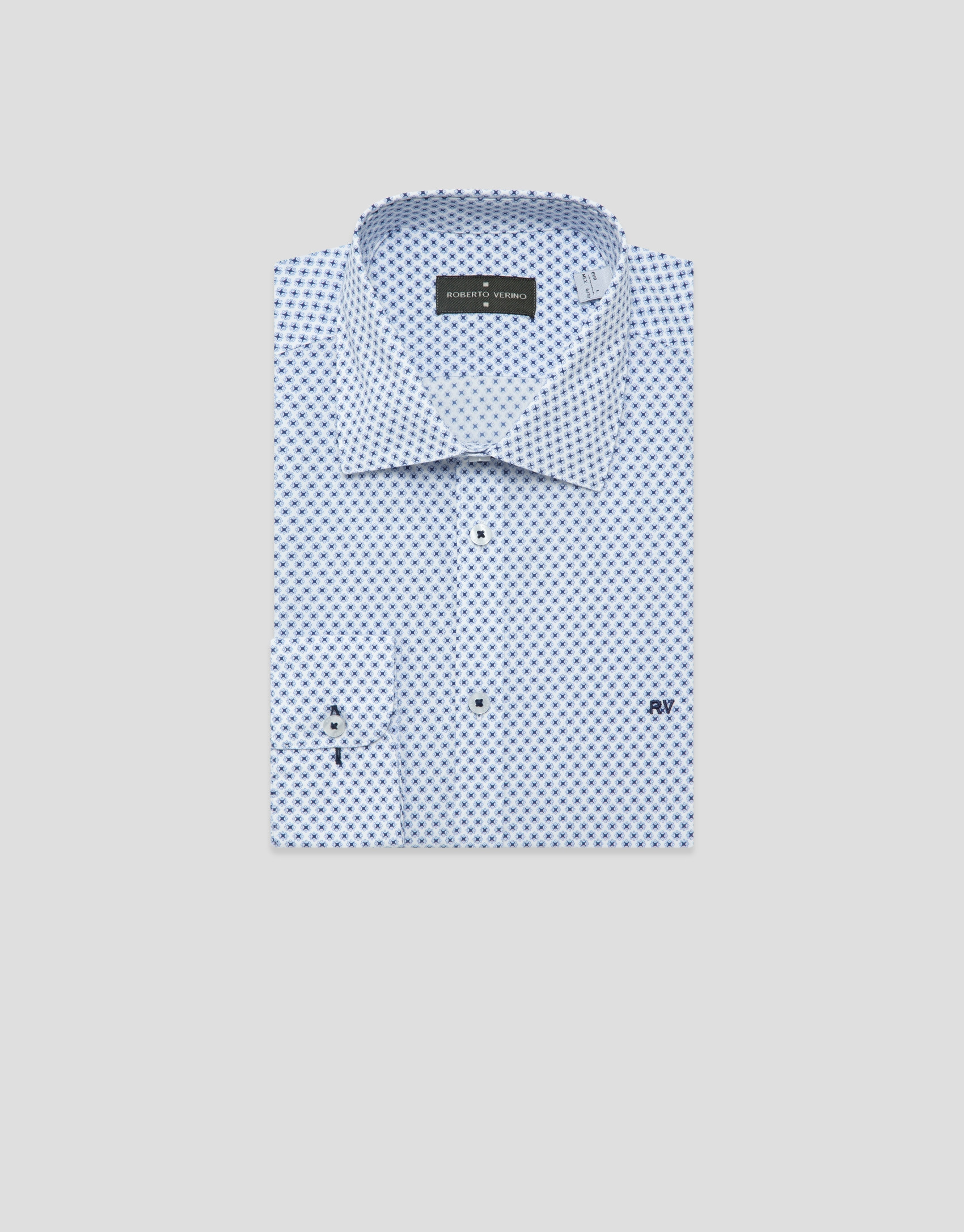 Regular fit blue geometric print shirt - Man | Roberto Verino